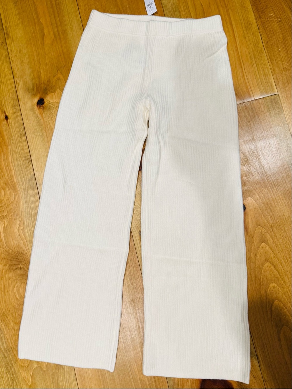 GAP Cream Wide-Leg Ribbed Knit Pants